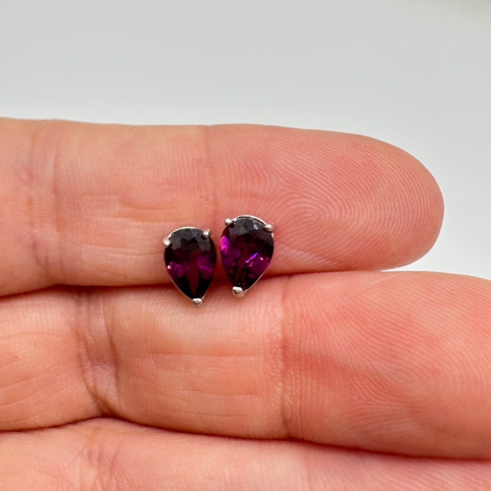 Fabulous natural rhodolite garnet teardrop Earrings solid sterling silver - Picture 3 of 3